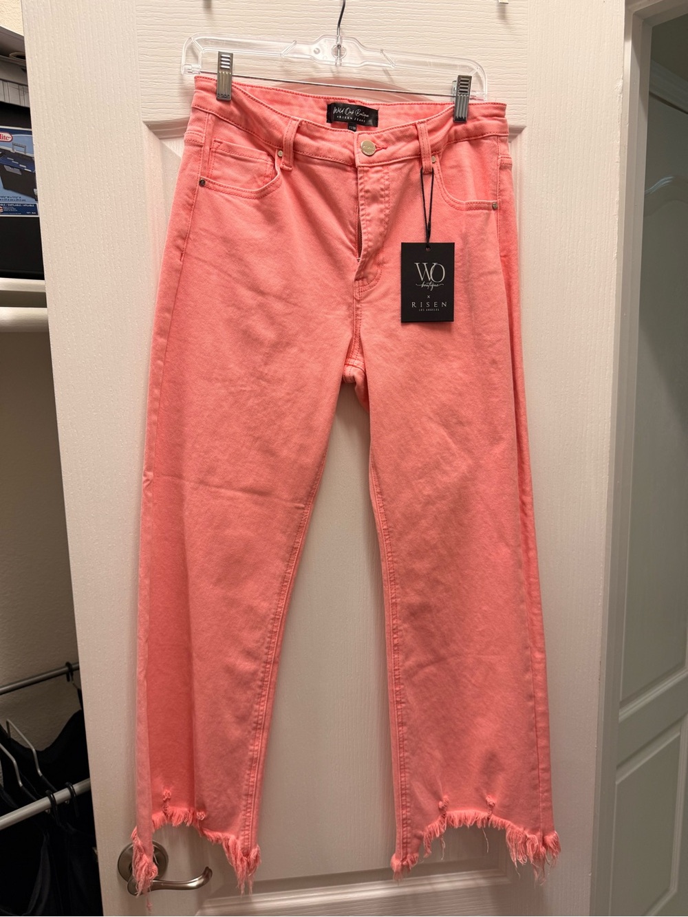 Risen Coral Cropped Wide-Leg Jeans for Women